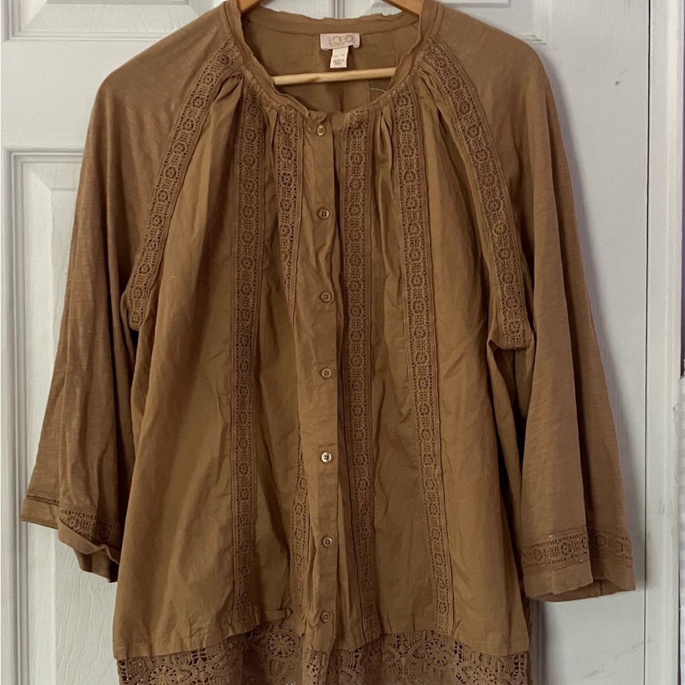 Lavish Tan Lace Detail Blouse